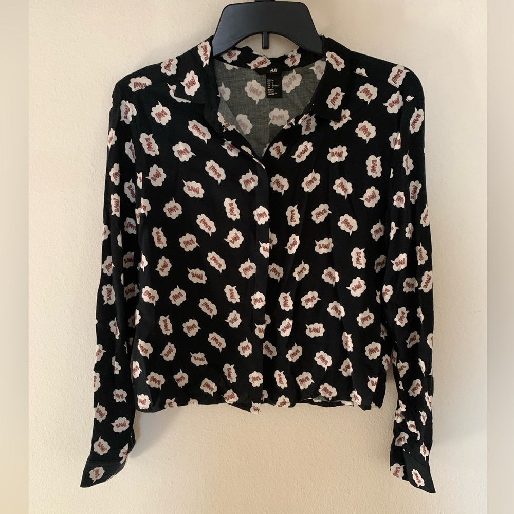 H&M "BAM!" Graphic Print Button-Up: 
• Size: 4 (Small)
• Brand New!